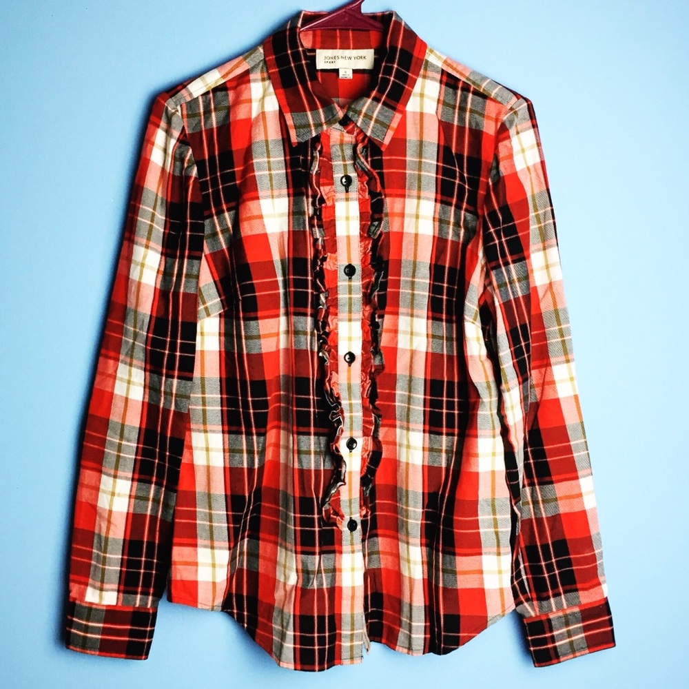 Jones NY Sport Buffalo Plaid Button Down Long Sleeve Shirt Small